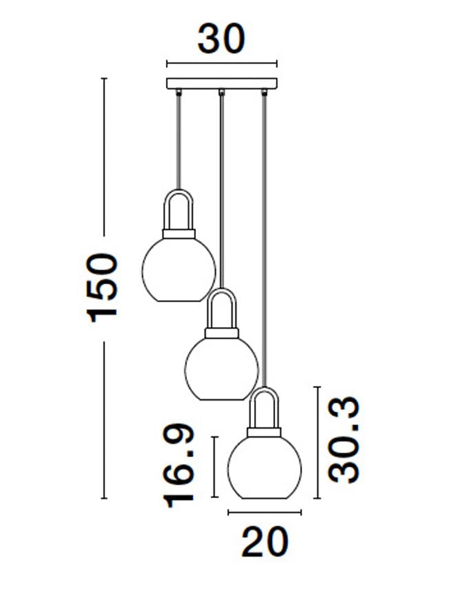 IRV Clear Glass & Brass Gold Metal 3 Lamp Multi Pendant - ID 11849