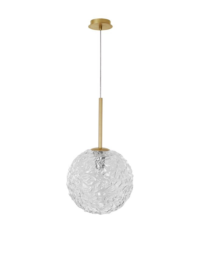 MIRA Clear Structured Glass & Brass Gold Steel Large Single  Pendant - ID 10546