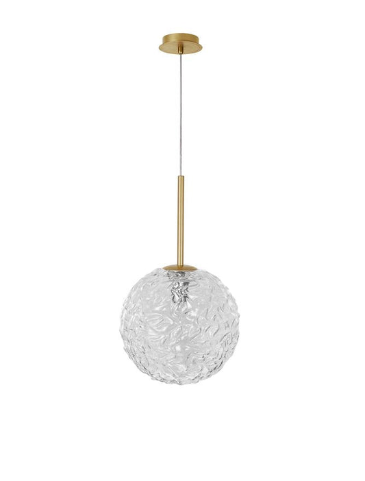 MIRA Clear Structured Glass & Brass Gold Steel Large Single  Pendant - ID 10546