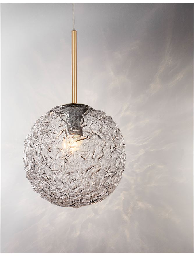 MIRA Clear Structured Glass & Brass Gold Steel Large Single  Pendant - ID 10546