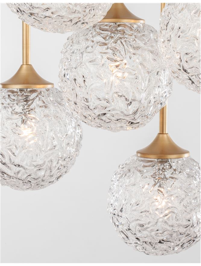 MIRA Clear Structured Glass & Brass Gold Steel 5 Light Multi Pendant - ID 10549