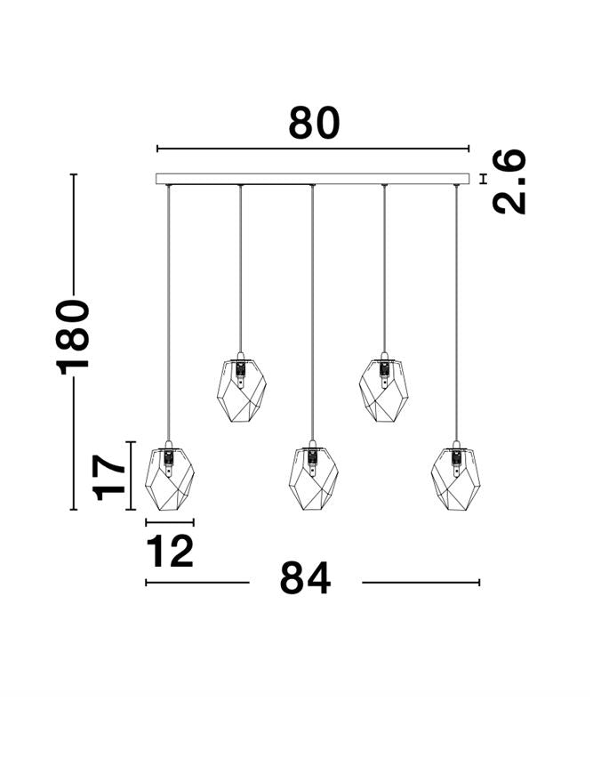 ICE Gradient Glass 5 Lamp Linear Bar Pendant Pendant - ID 10627