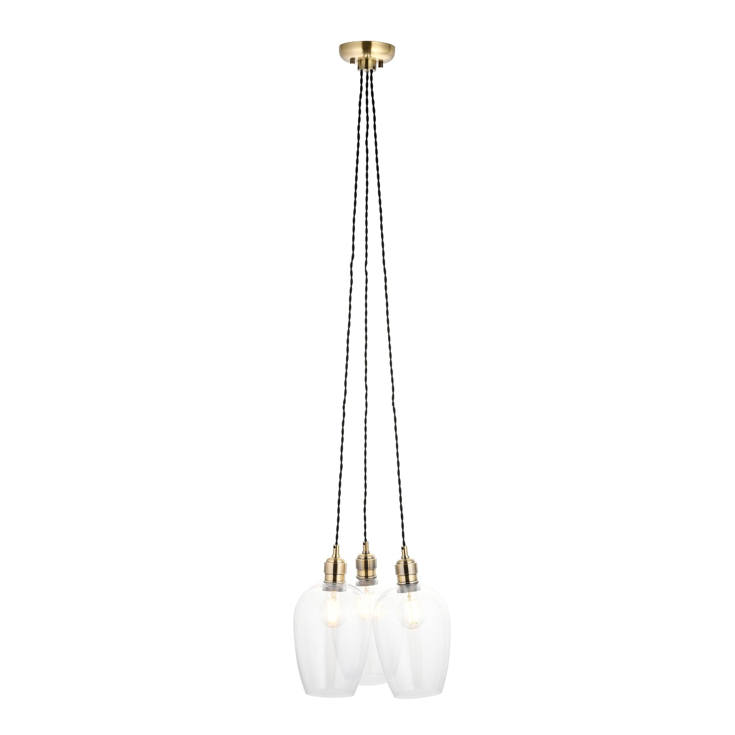 3 Light Wine Glass Cluster Pendant in Antique Brass with Clear Glass - ID 14902