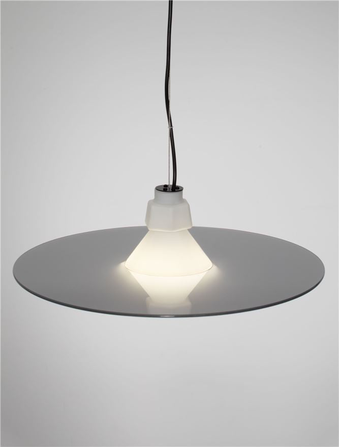 LOR Milky Glass with Matt Black Steel Medium Pendant - ID 14118