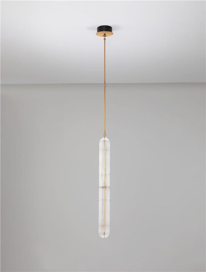 GLO Antique Brass Metal & Structured Glass Pendant - ID 14259