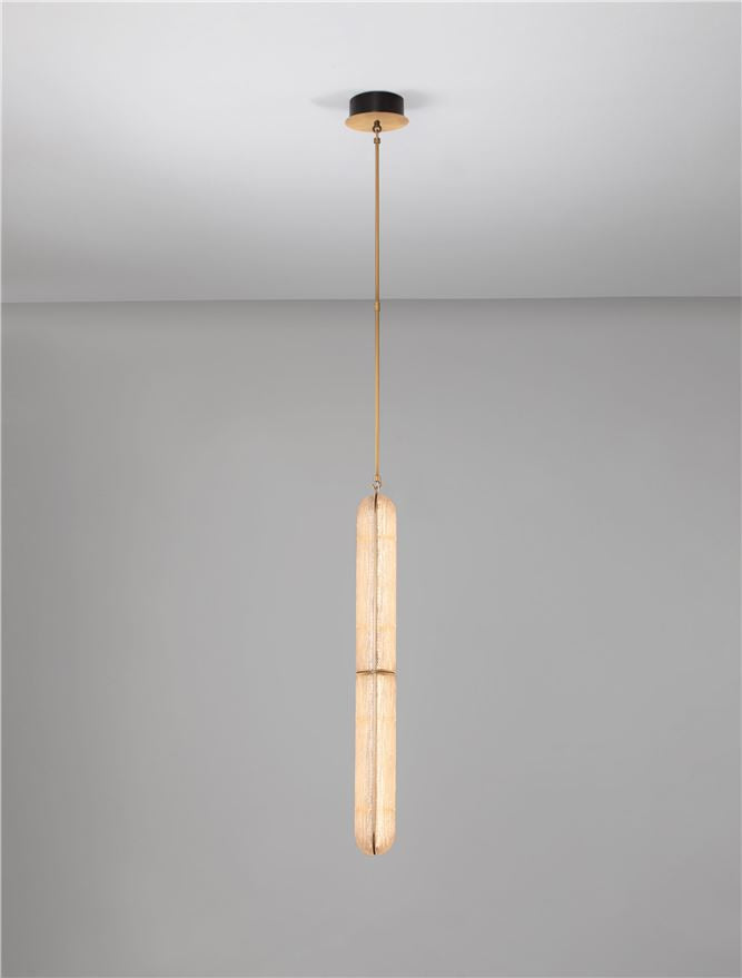 GLO Antique Brass Metal & Structured Glass Pendant - ID 14259
