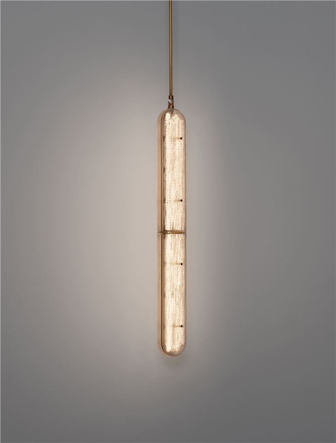 GLO Antique Brass Metal & Structured Glass Pendant - ID 14259