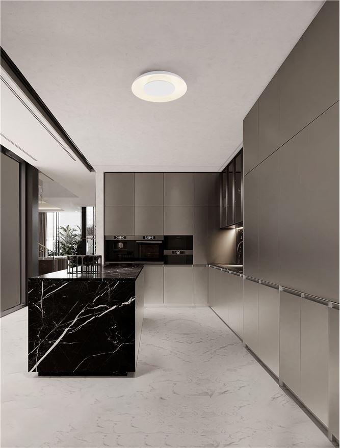 NL Eposi Sandy White Semi Flush Round Ceiling Light 40cm - ID 14559