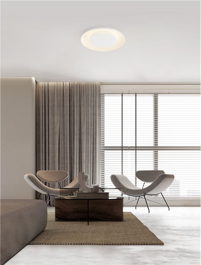 NL Eposi Sandy White Semi Flush Round Ceiling Light 60cm - ID 14561