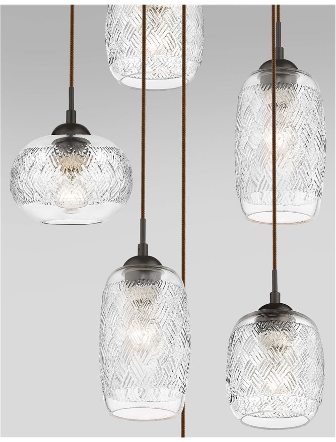Brown Metal and Textured Glass Multi Pendant - ID 11610