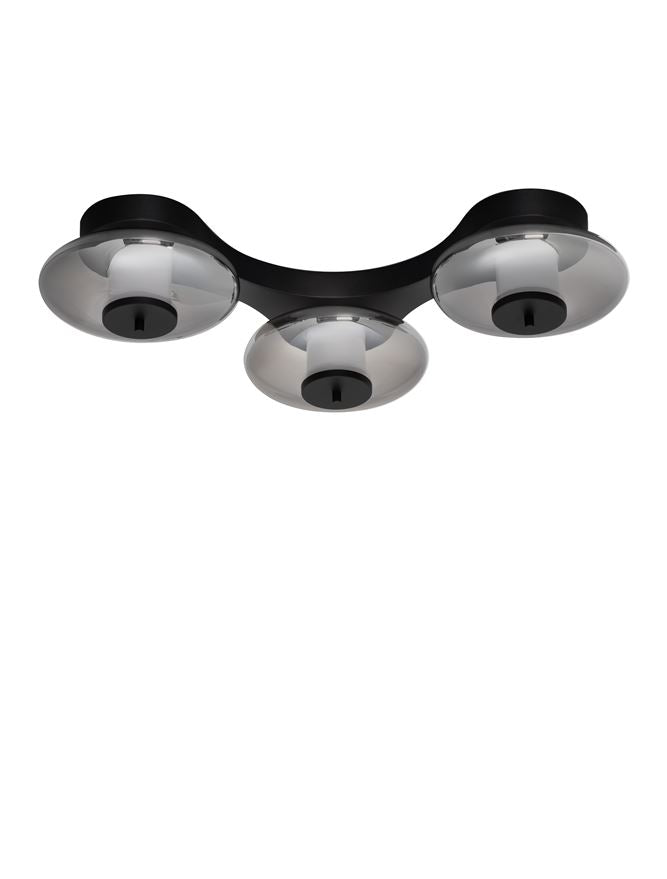 BAL Sandy Black Metal & Smoky Grey Glass 3 Light Semi-Flush - ID 14596
