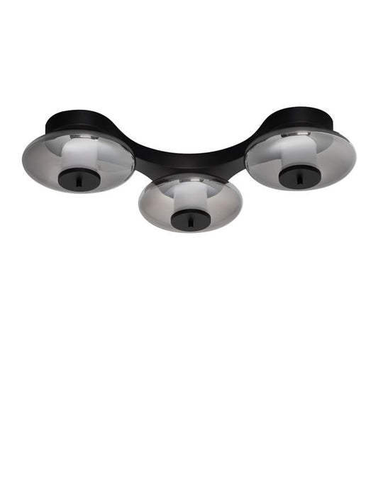 BAL Sandy Black Metal & Smoky Grey Glass 3 Light Semi-Flush - ID 14596