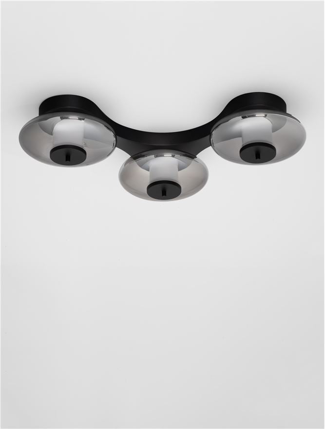 BAL Sandy Black Metal & Smoky Grey Glass 3 Light Semi-Flush - ID 14596