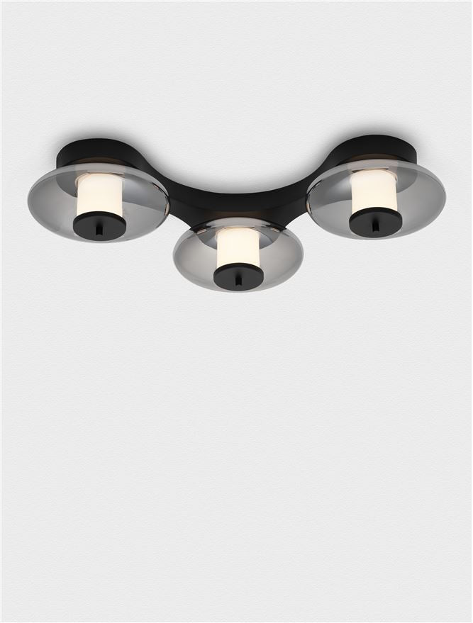 BAL Sandy Black Metal & Smoky Grey Glass 3 Light Semi-Flush - ID 14596