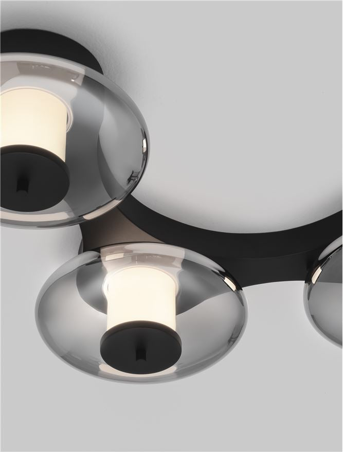 BAL Sandy Black Metal & Smoky Grey Glass 3 Light Semi-Flush - ID 14596