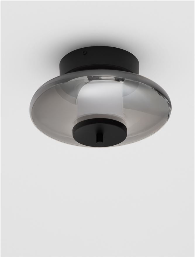 BAL Sandy Black Metal & Smoky Grey Glass Semi-Flush Ceiling Light - ID 14597