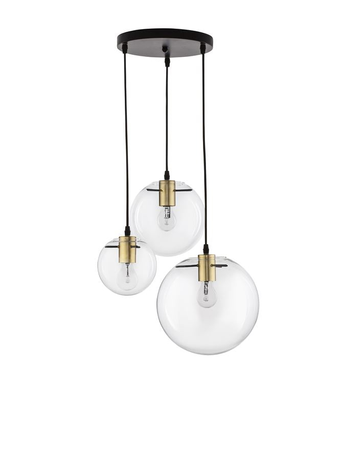 MIR Clear Glass & Gold Metal Multiple Drop Orb Pendant - ID 10004