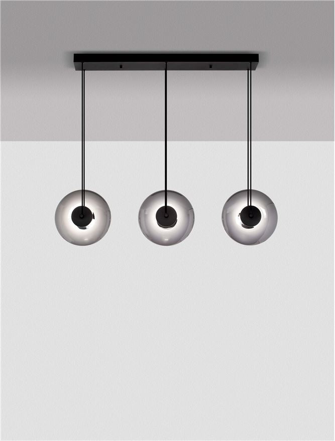 BAL Sandy Black Metal & Smoky Grey Glass 3 Light Linear Pendant - ID 14595