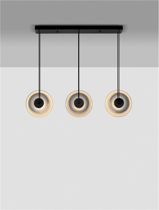 BAL Sandy Black Metal & Smoky Grey Glass 3 Light Linear Pendant - ID 14595