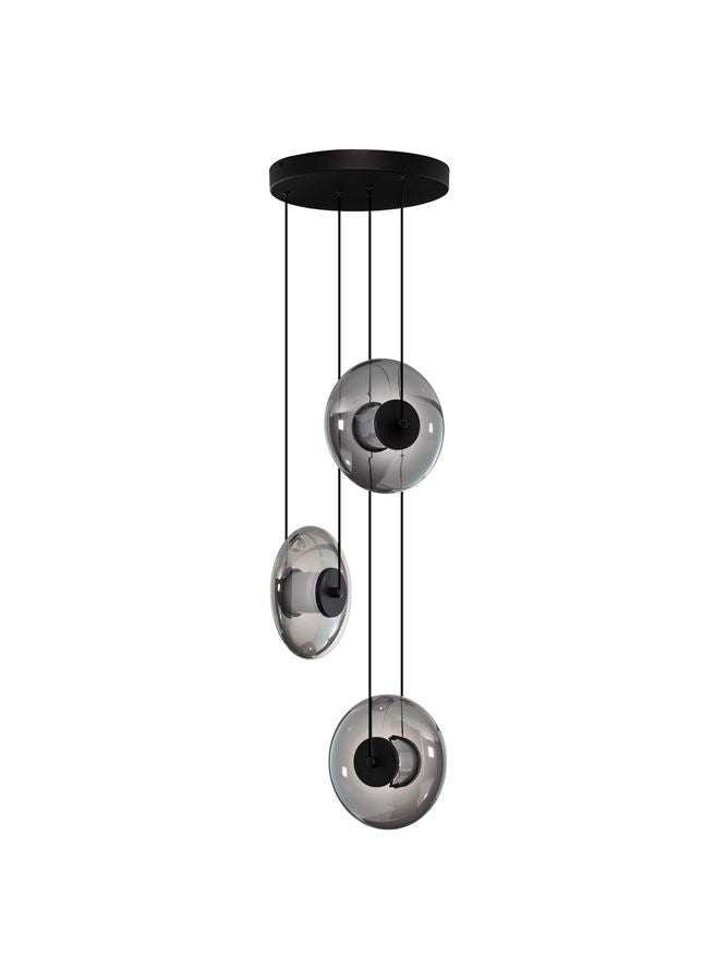BAL Sandy Black Metal & Smoky Grey Glass 3 Light Multi-Pendant - ID 14593