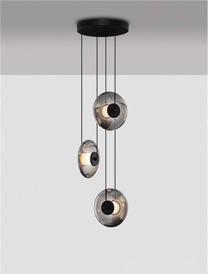 BAL Sandy Black Metal & Smoky Grey Glass 3 Light Multi-Pendant - ID 14593