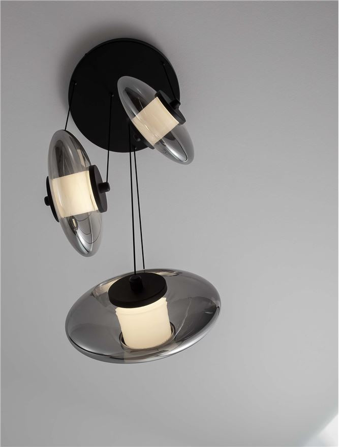 BAL Sandy Black Metal & Smoky Grey Glass 3 Light Multi-Pendant - ID 14593