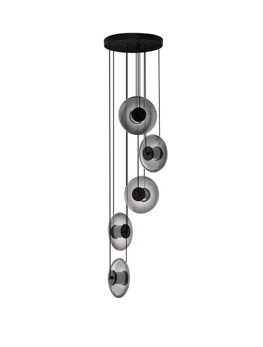 BAL Sandy Black Metal & Smoky Grey Glass 5 Light Multi-Pendant - ID 14594