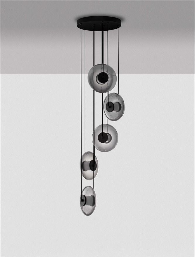 BAL Sandy Black Metal & Smoky Grey Glass 5 Light Multi-Pendant - ID 14594