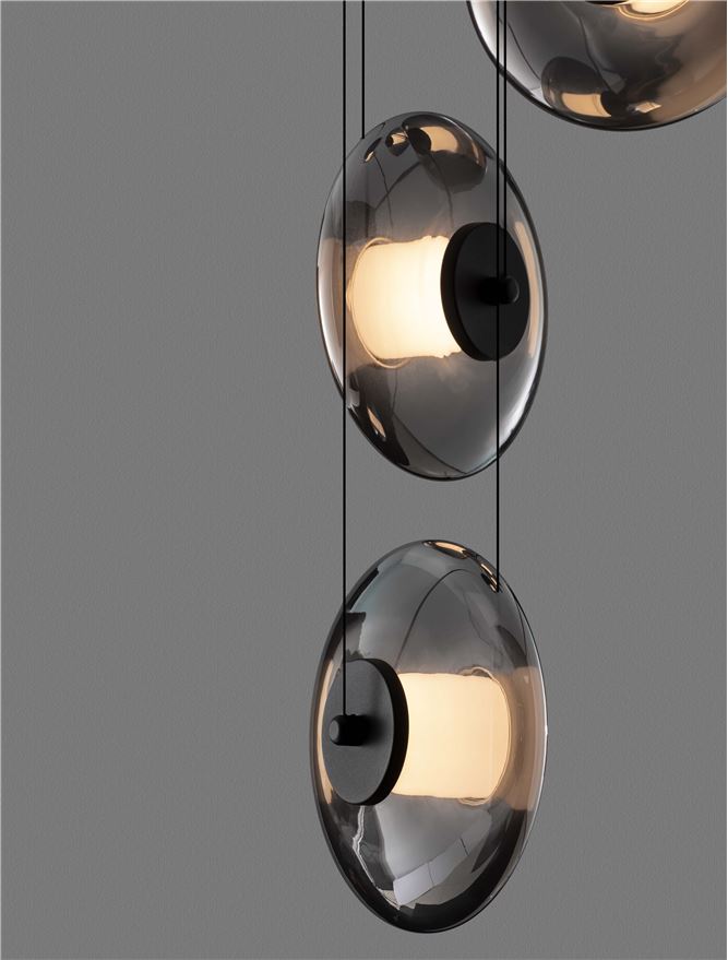 BAL Sandy Black Metal & Smoky Grey Glass 5 Light Multi-Pendant - ID 14594