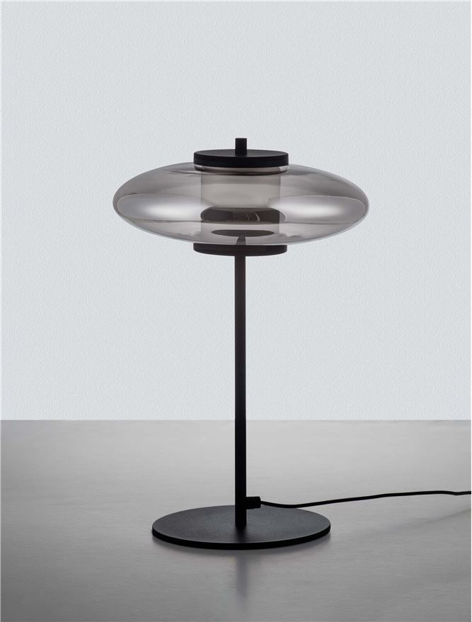 BAL Sandy Black Metal & Smoky Grey Table Lamp - ID 14598