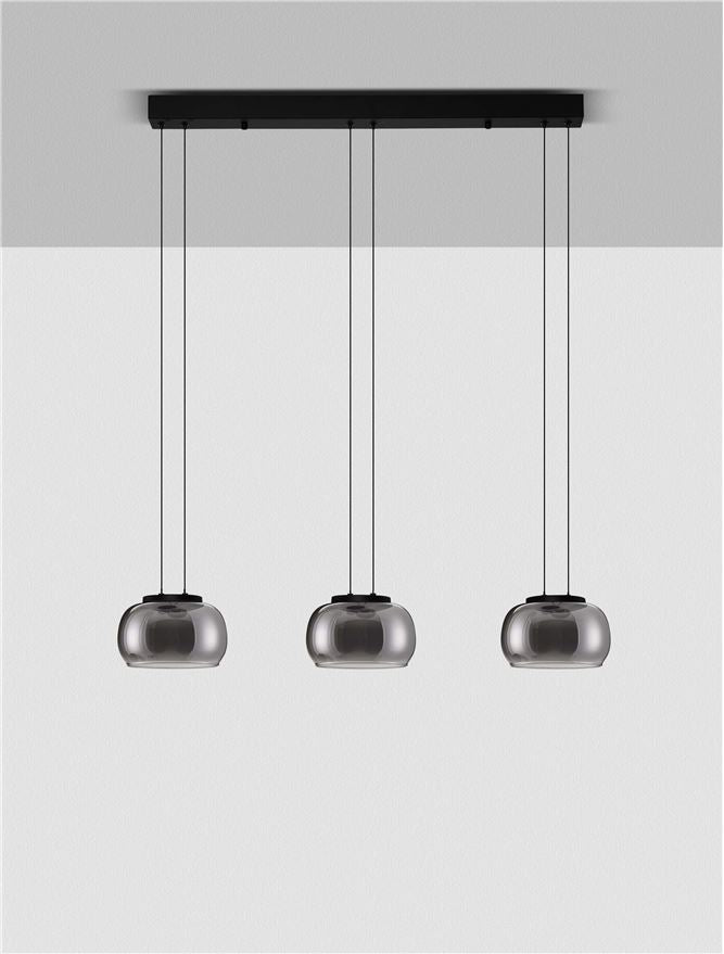 BIO Smokey Grey Glass 3 Light Linear LED Pendant - ID 14619
