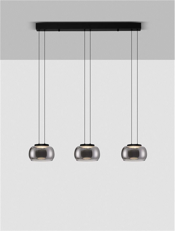 BIO Smokey Grey Glass 3 Light Linear LED Pendant - ID 14619
