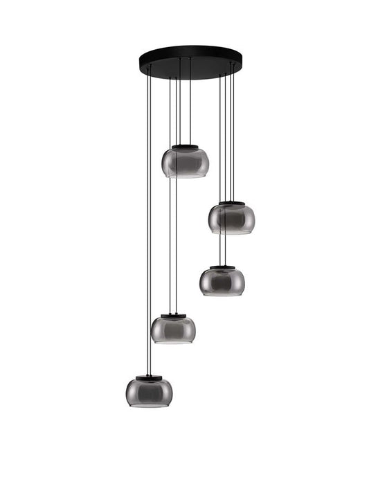 BIO Smokey Grey Glass 5 Light LED Multi Pendant - ID 14621