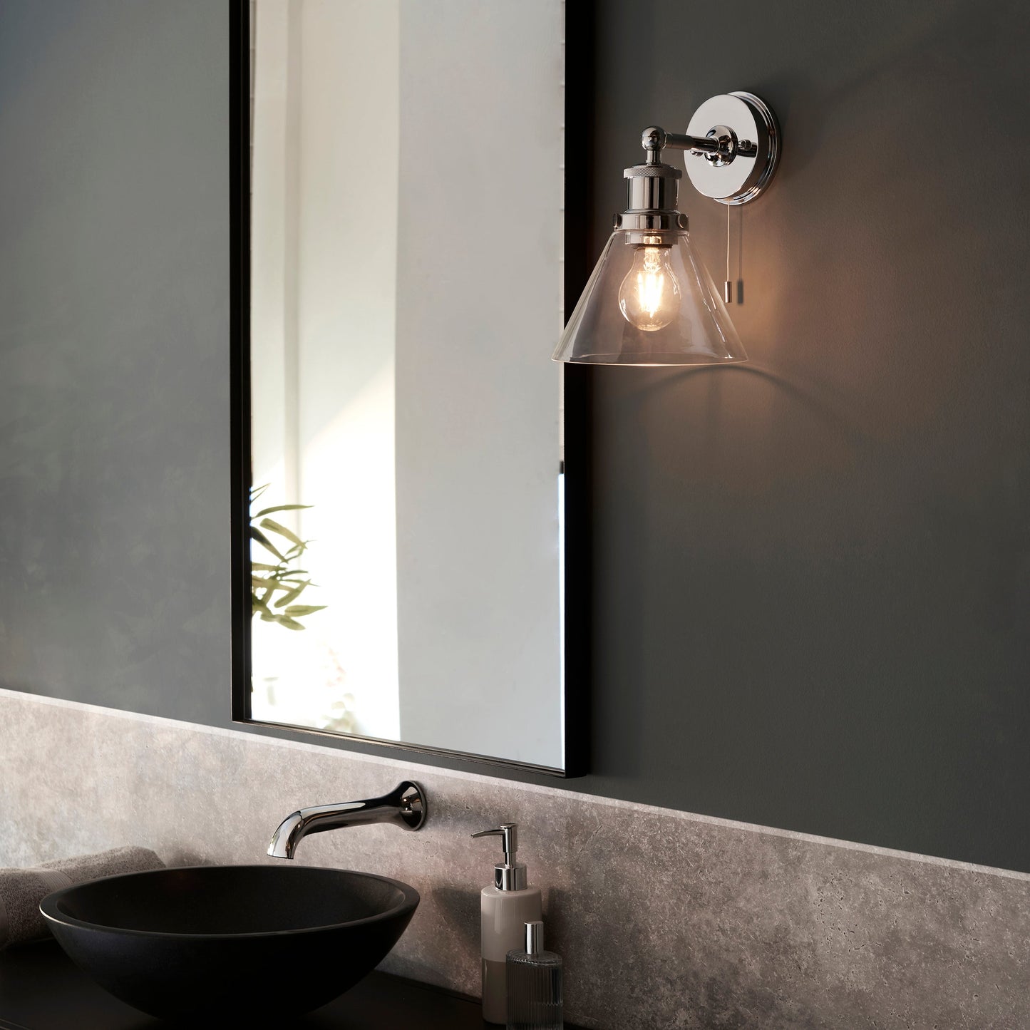 Chrome Bathroom Wall Light with Glass Cone Shade - ID 14348