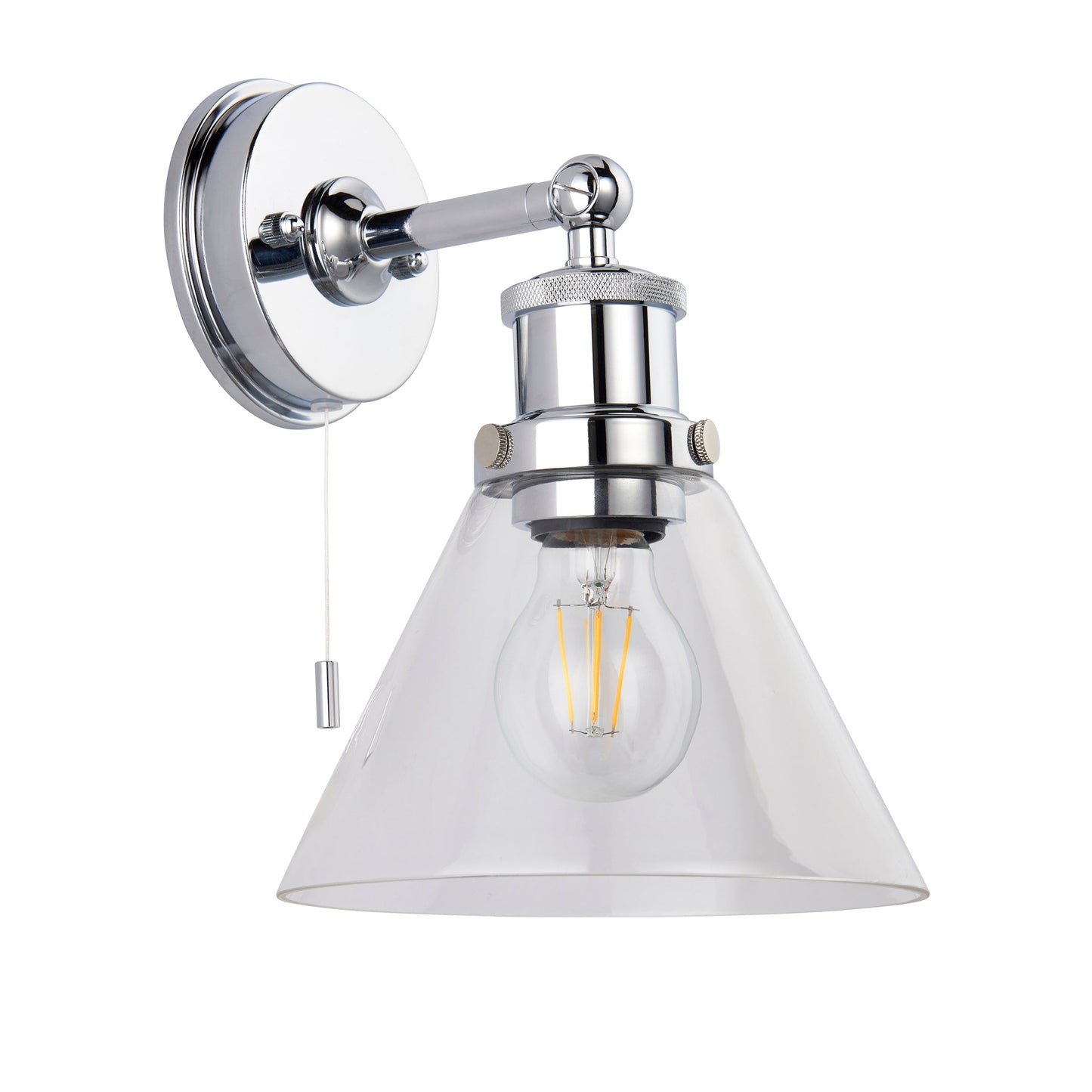 Chrome Bathroom Wall Light with Glass Cone Shade - ID 14348