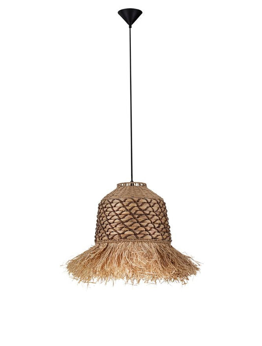 SOR Natural Water Hyacinth & Raffia Pendant with Brown Rope Detail - ID 13742