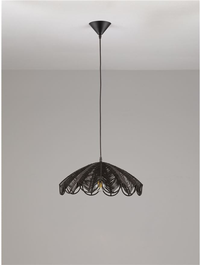 FLA Natural Black Rattan Single Pendant in Black - ID 14628
