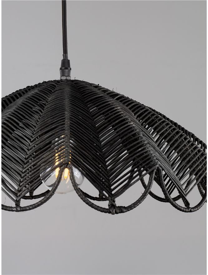 FLA Natural Black Rattan Single Pendant in Black - ID 14628