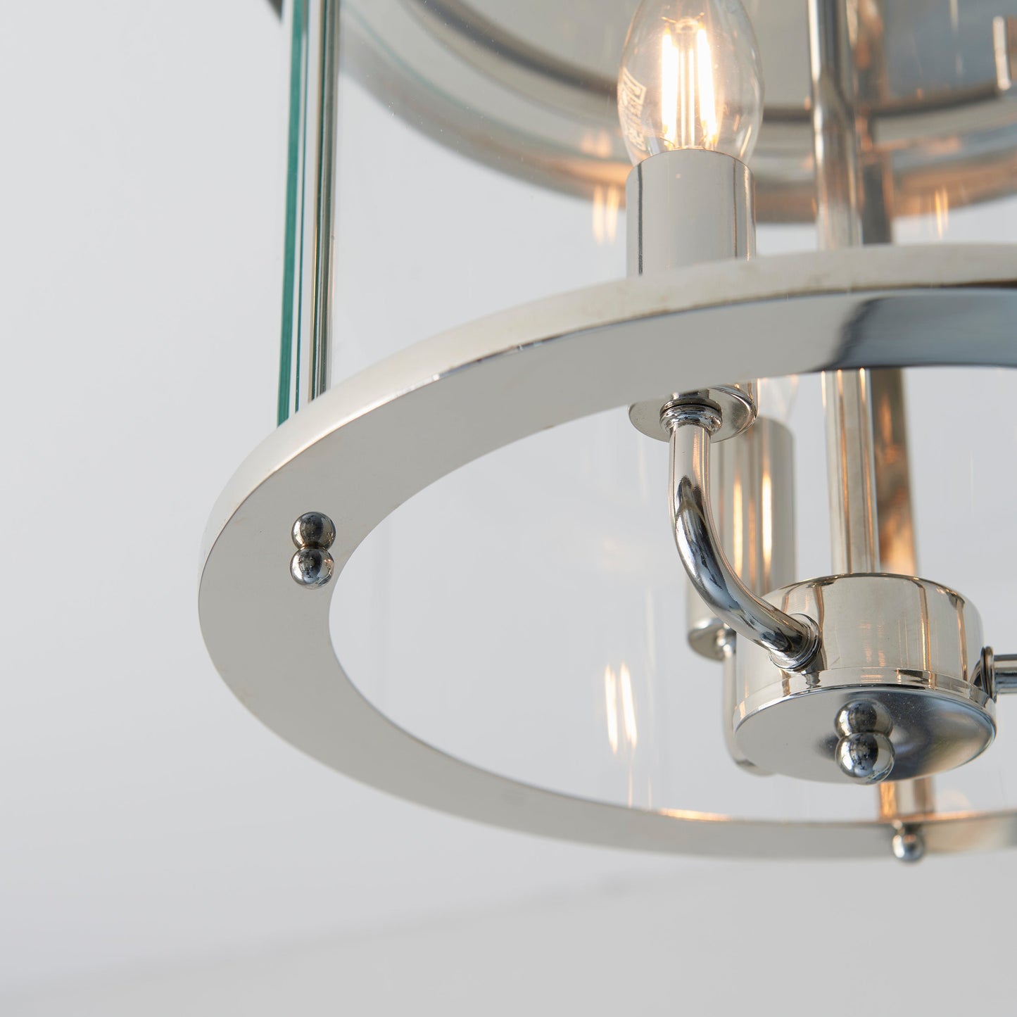 Nickel & Clear Glass Flush Ceiling 3 Lamp Ceiling Lantern - ID 11586