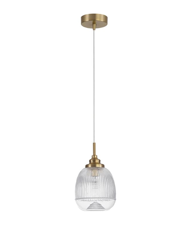MON Clear Lined Enclosed Glass & Gold Metal Single Pendant Short - ID 10025