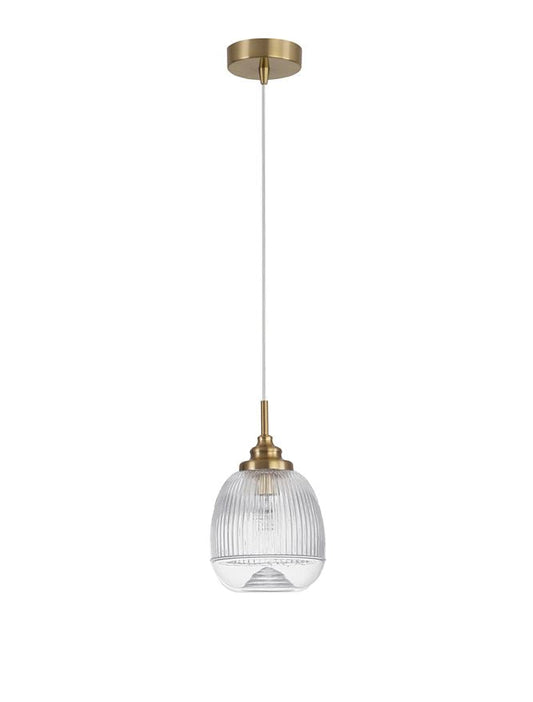 MON Clear Lined Enclosed Glass & Gold Metal Single Pendant Short - ID 10025
