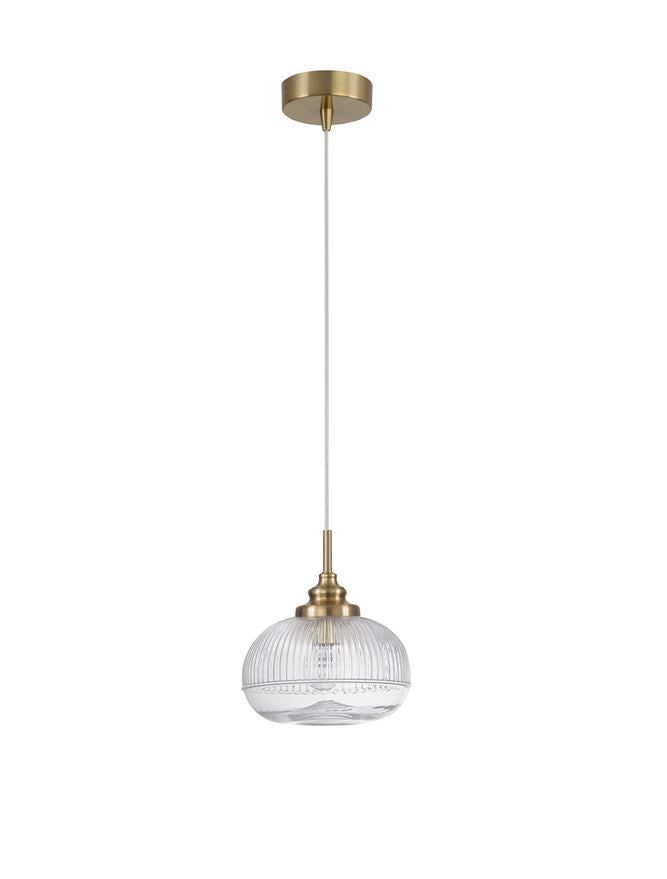 MON Clear Lined Enclosed Glass & Gold Metal Single Pendant Wide - ID 10026