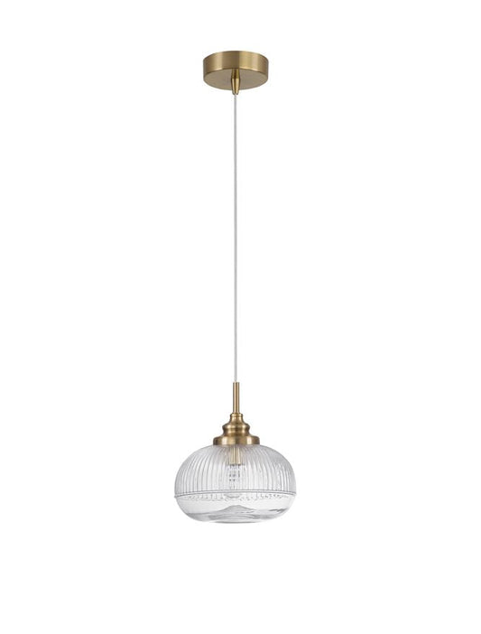 MON Clear Lined Enclosed Glass & Gold Metal Single Pendant Wide - ID 10026