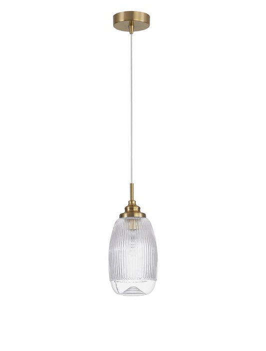 MON Clear Lined Enclosed Glass & Gold Metal Single Pendant Tall - ID 10024