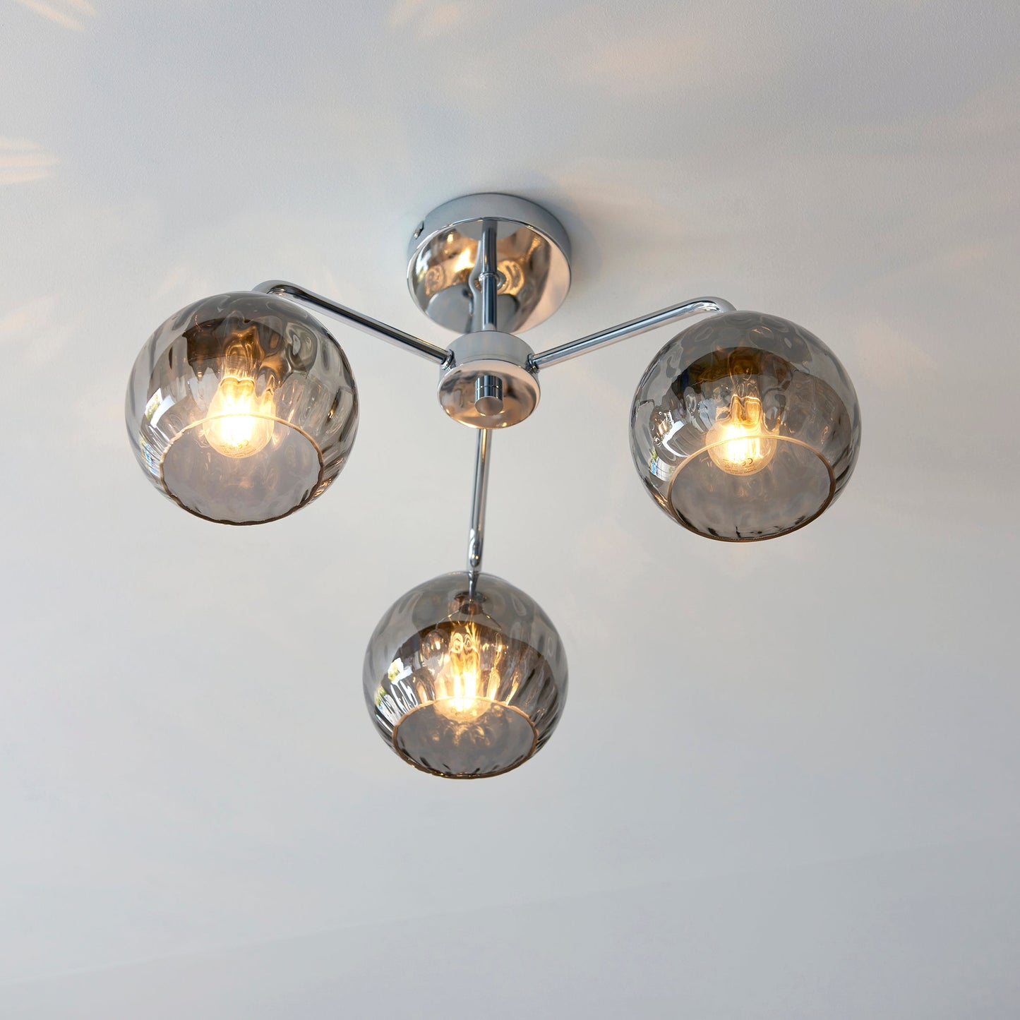 Chrome & Smokey Mirrored Glass 3 Arm Semi Flush Ceiling Light - ID 11879