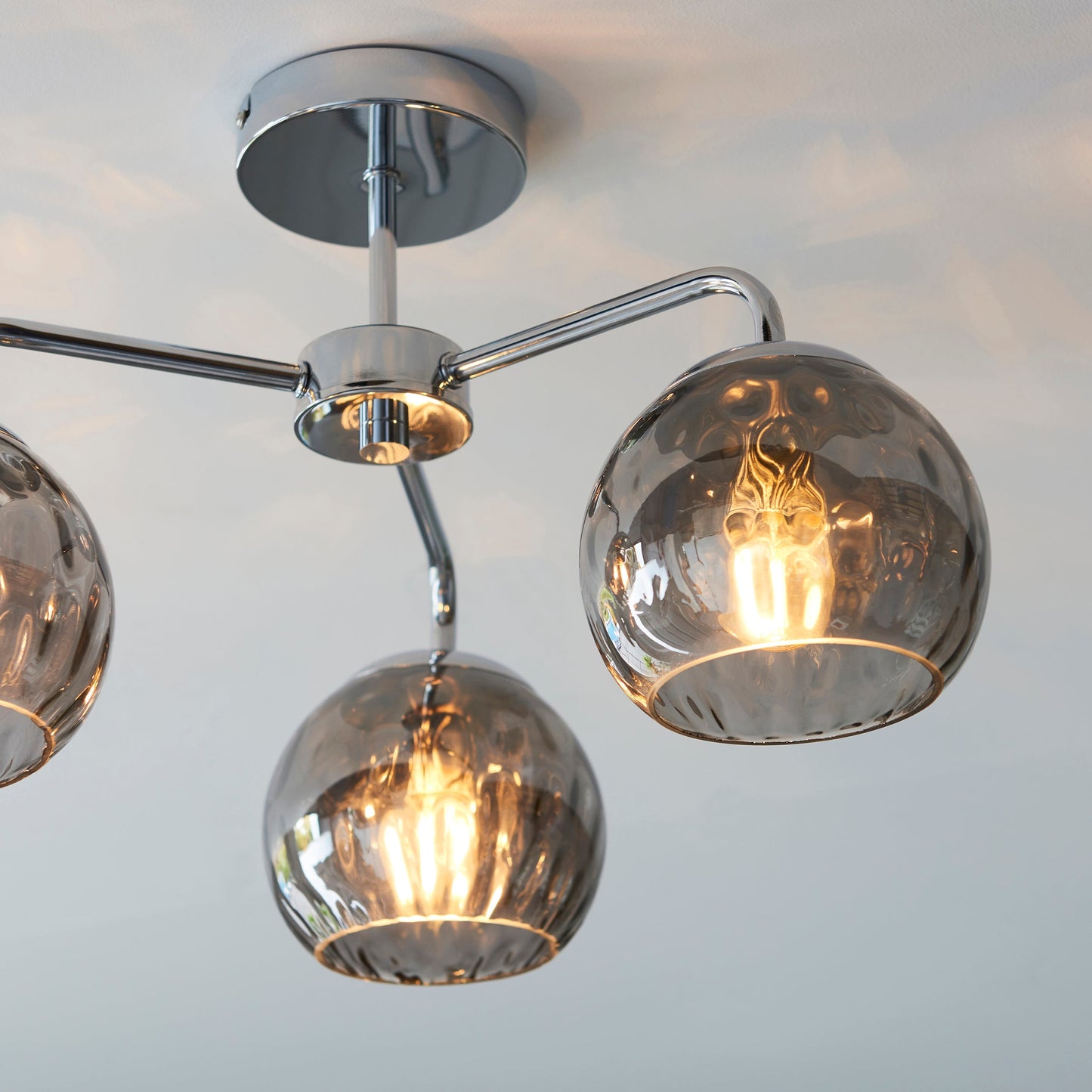 Chrome & Smokey Mirrored Glass 3 Arm Semi Flush Ceiling Light - ID 11879