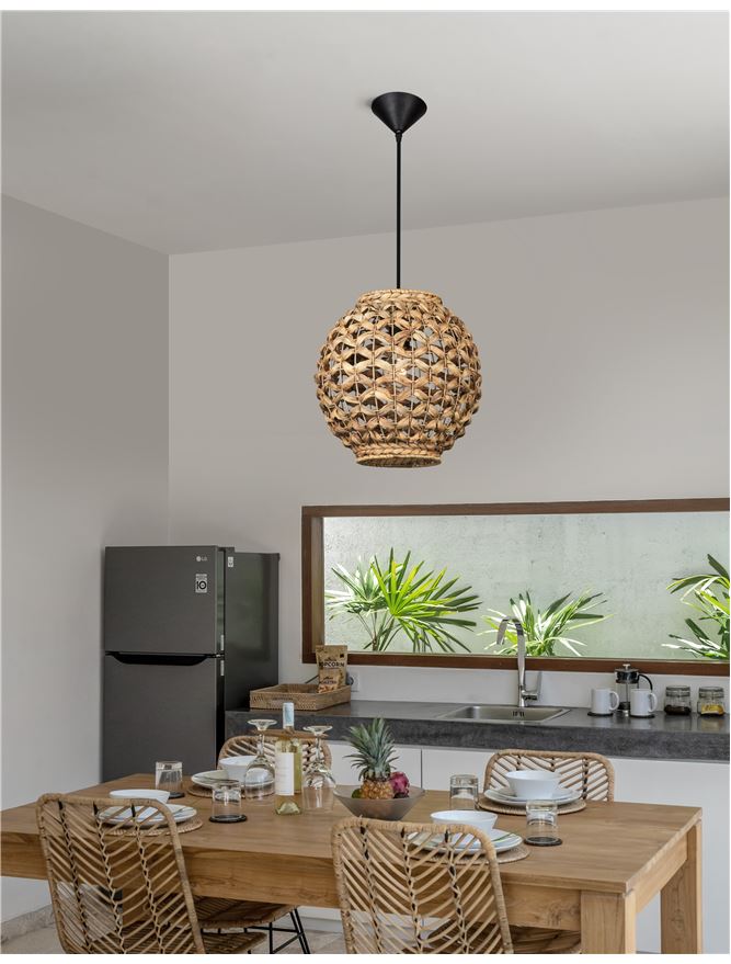 GRI Dried Water Hyacinth With Black Fabric Cable & Base Single Pendant - ID 10443