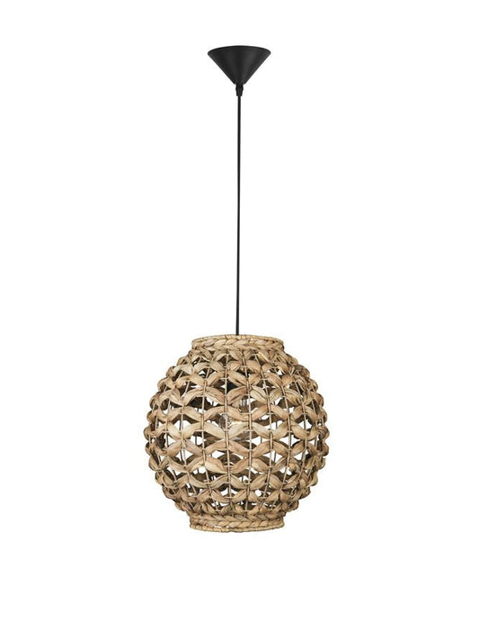 GRI Dried Water Hyacinth With Black Fabric Cable & Base Single Pendant - ID 10443