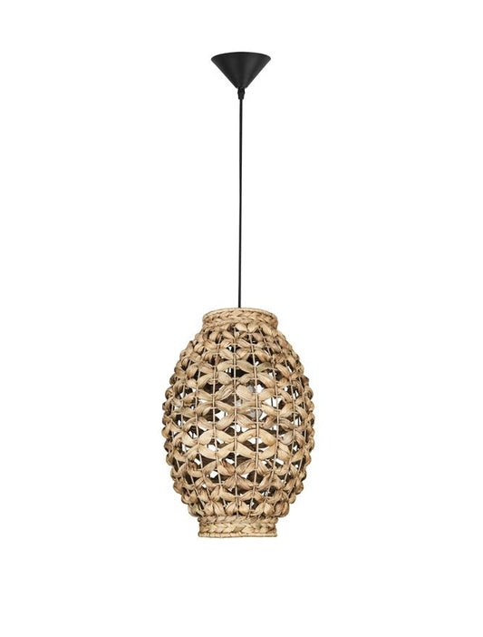 GRI Dried Water Hyacinth With Black Fabric Cable & Base Single Pendant - ID 10442