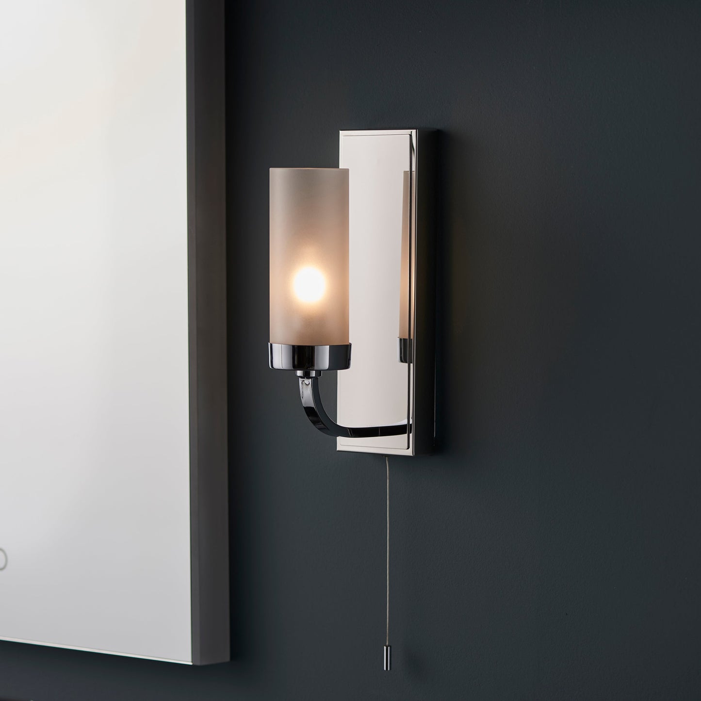 Polished Chrome & Frosted Glass Bathroom Wall Light - ID 11679
